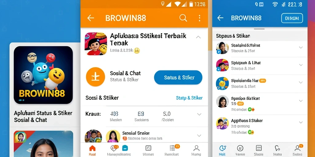 Antarmuka aplikasi BROWIN88 dengan stiker menarik.