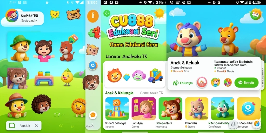 Antarmuka menarik dengan berbagai permainan edukatif untuk anak.